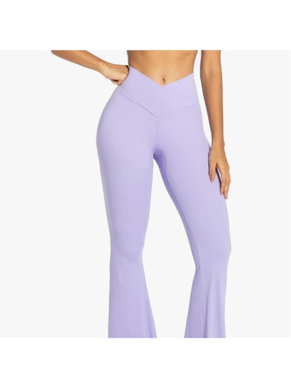 Lavender v front flare leggings with high waist and stretchy fabric size Large 3